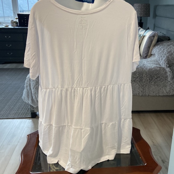 George Womens Top XL Tee Shirt White Scoop Neck Panels Short Sleeve Rayon Soft - Picture 6 of 7